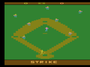 Swing and a miss in RealSports Baseball for the Atari 2600