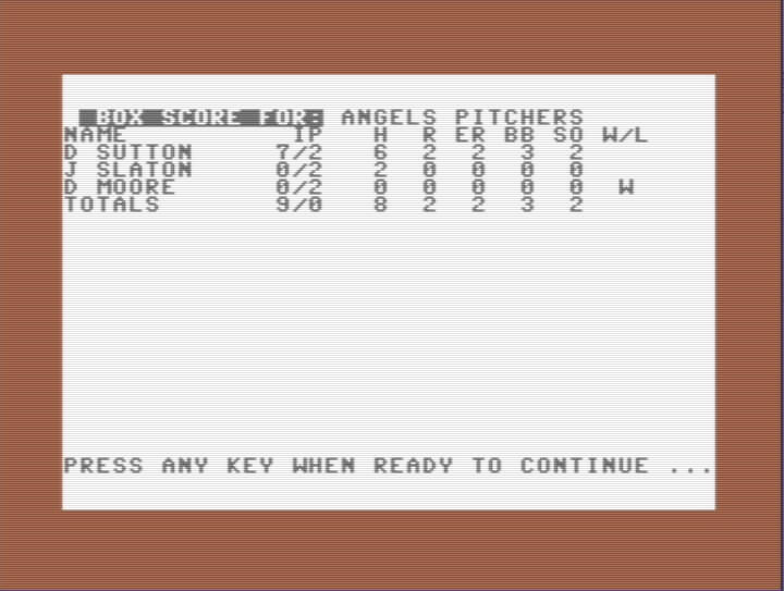 SSI Computer Baseball box score