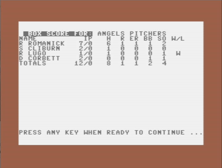 SSI Computer Baseball box score