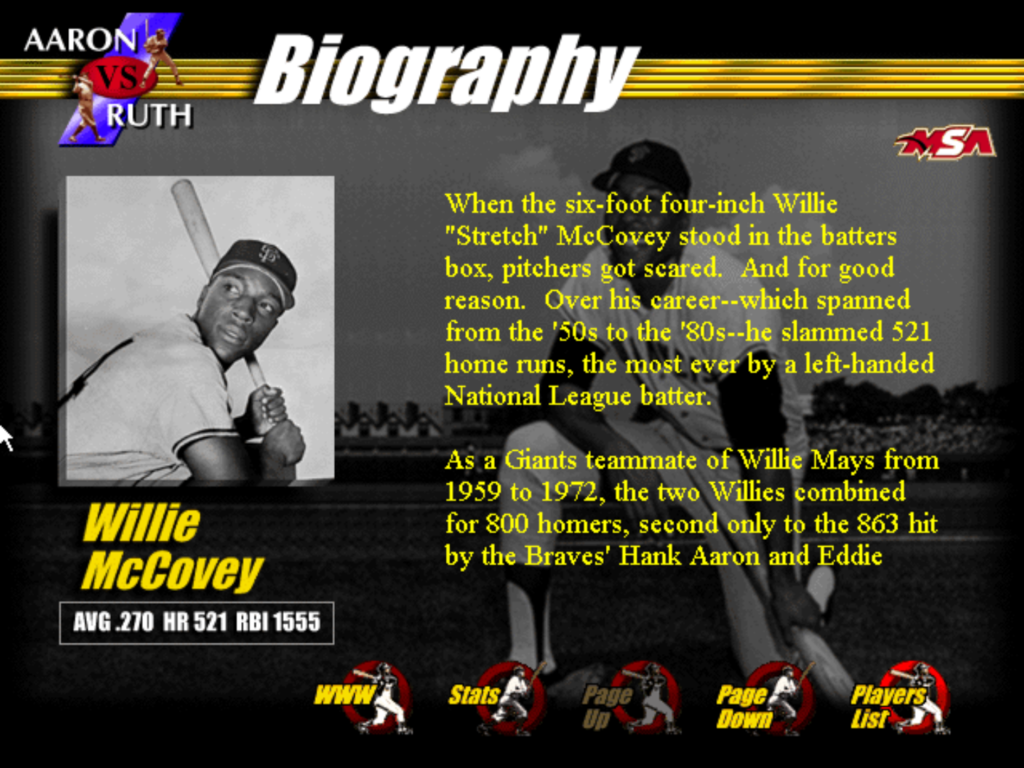 Each player in the game has a multi-page biography describing their history. 